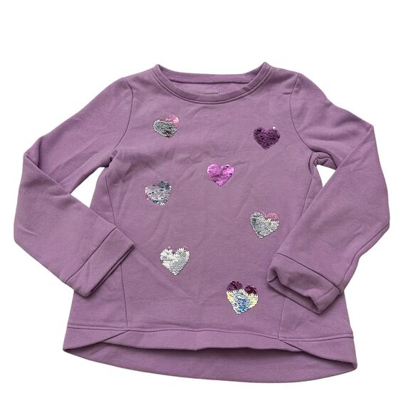 Purple Sequin Heart Sweatshirt sz 6 Girl Pull Over Sweatshirt - Picture 1 of 5